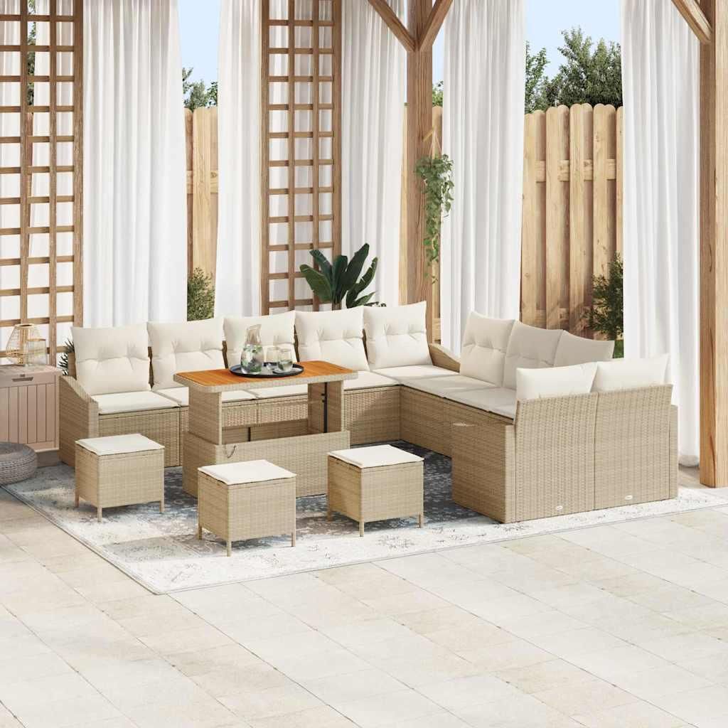 Maison Exclusive - Gartensofa-set mit Kissen 14 pcs Beige Poly-Rattan