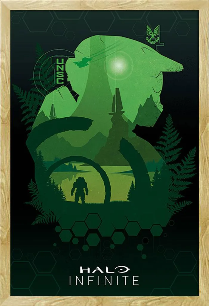 Poster Halo Infinite sous cadre hêtre pour aménager un studio ou une gaming room