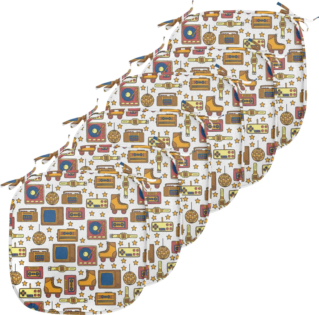 Coussins pour Chaises Imperméables Thème 90s Moutarde à Sangles 40x40 cm