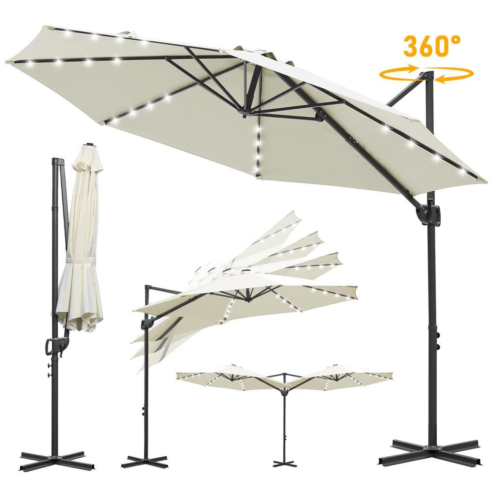 Faziango Sonnenschirm Ampelschirm 3x3 m Beige mit Solar LED Produktbild 