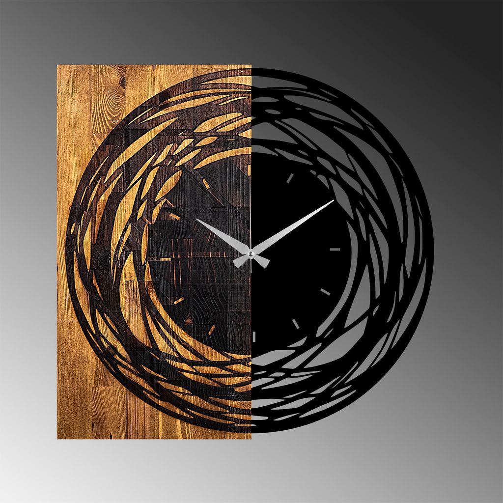 Opviq, Wooden- TNL1139, Leichte,Walnuss, Wanduhren, 58 x 3 Produktbild 5