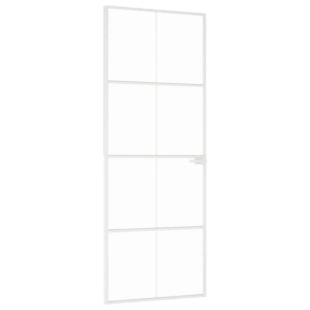 Porte aluminium blanc et verre trempé sécurit mince 76x201,5 cm