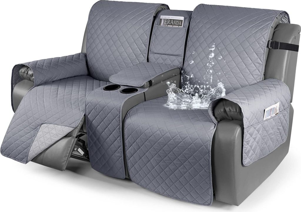 100% Wasserdichter Liegesitz-Bezug mit Konsole, rutschfest Liege-Couchbezug geteilte Sofabezüge mit 2 Getränkehalter, Möbelschutz für Haustiere...