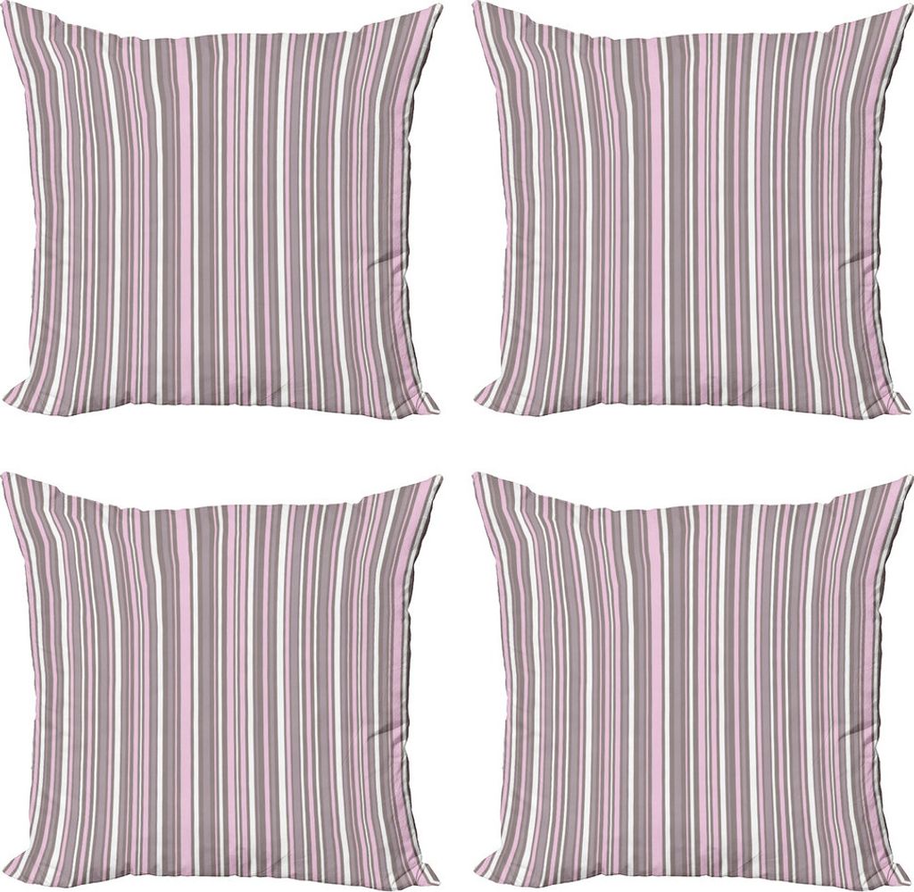 ABAKUHAUS Geometrisch Kissenbezug Set (4 Stück), Vertical Line Kunst, Moderner Doppelseitiger Digitaldruck, 50 cm x 50 cm, Warm Taupe Pink Weiß