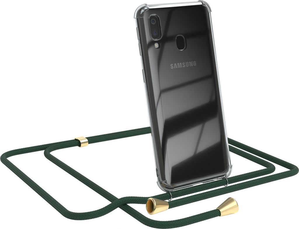 EAZY CASE Handykette kompatibel mit Samsung Galaxy A40, Handyhülle mit Umhängeband, Handykordel, Schutzhülle Clear, Band in Grün