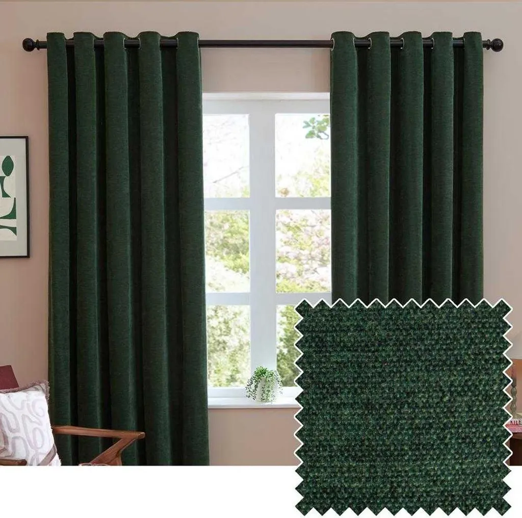 Rideau occultant épais en chenille Furn 168x229 cm coloris vert foncé