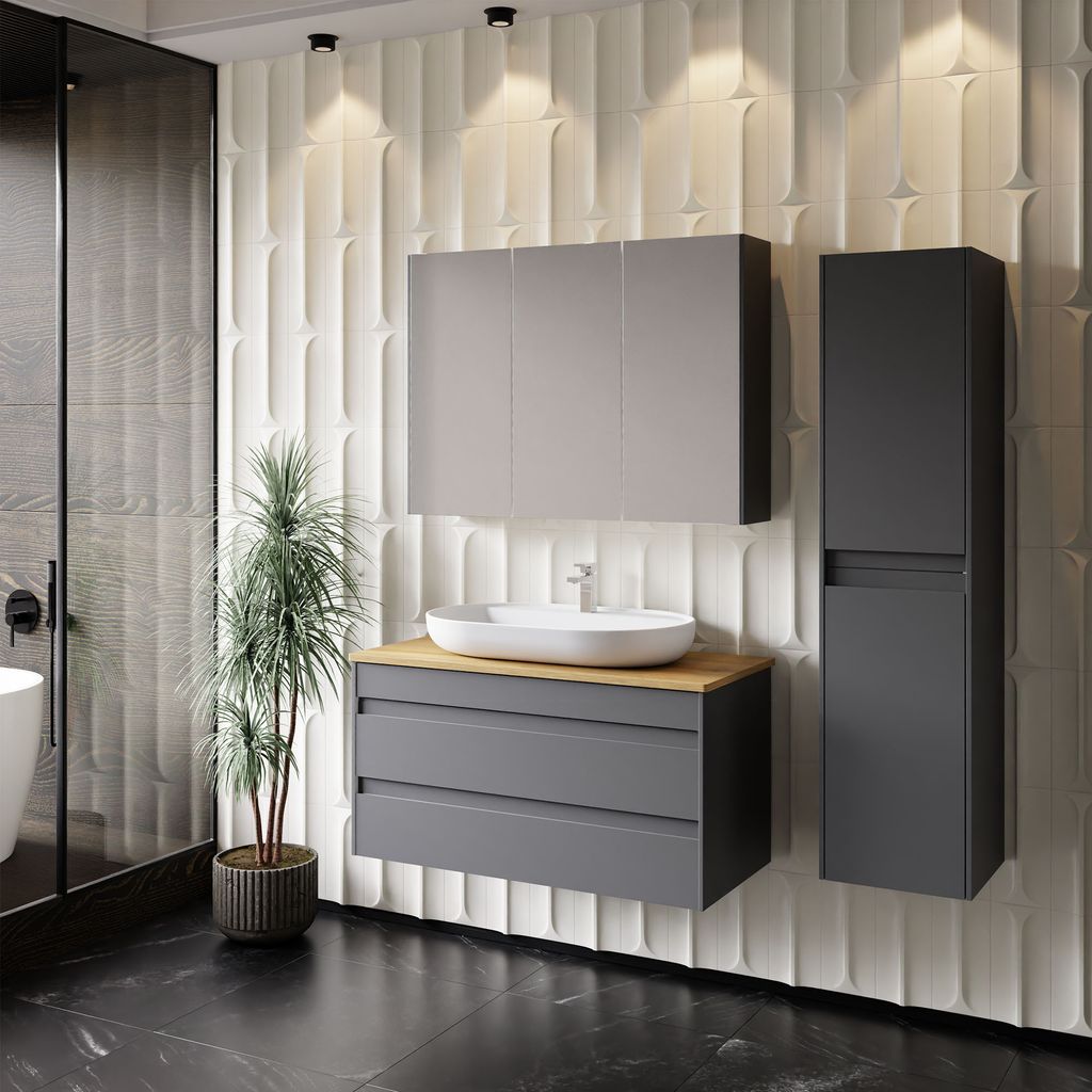 Badmöbel Set Lara Konsole 100 Eiche | Waschtisch | Unterschrank | Spiegelschrank