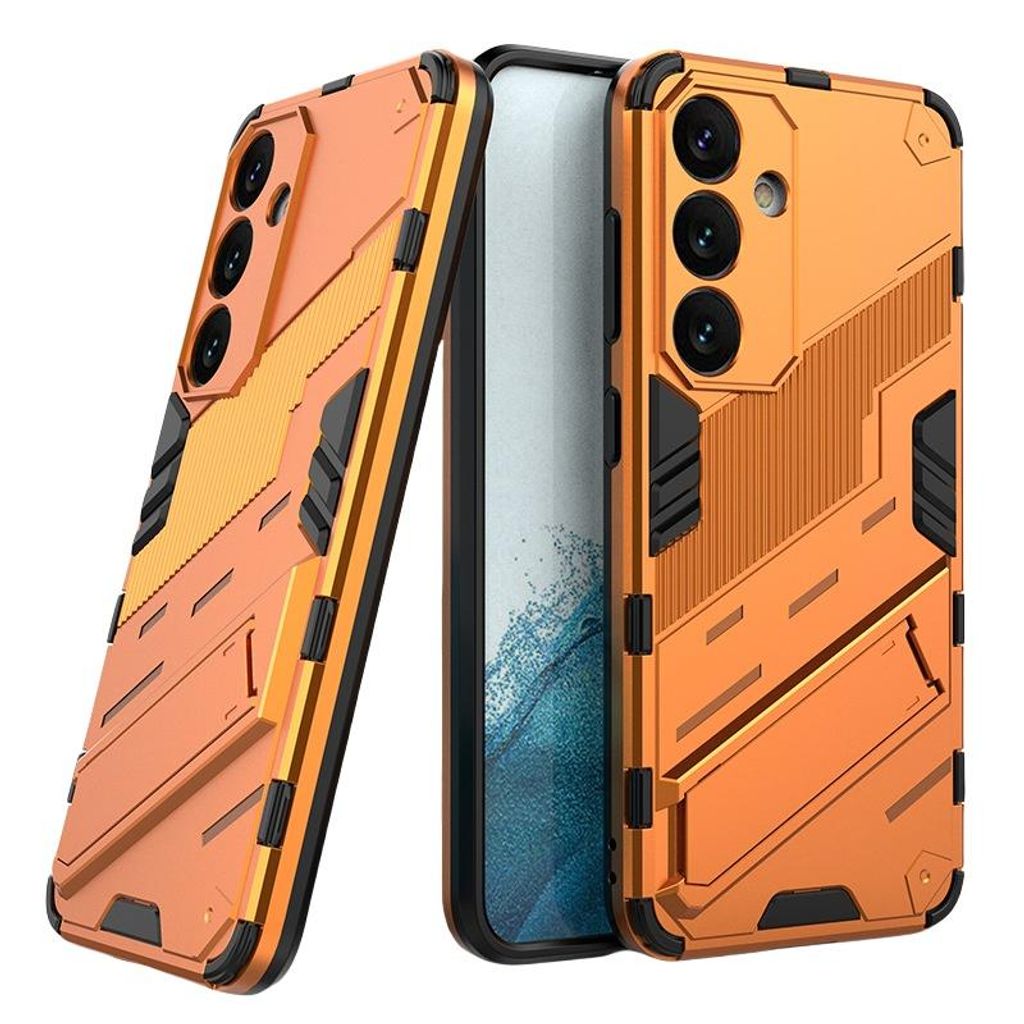 Handyhülle fur Galaxy S25/S25 Ultra, stoßfeste, mit Luftpolster, unsichtbarem Ständer, Metallic-Lack, Anti-Fingerprint, Orange