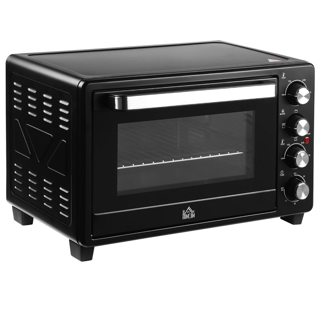 HOMCOM Mini Backofen 32L Mini Ofen mit Grillrost, Backblech, 3 Kochmodi 100 °C-230 °C einstellbare Temperatur Pizzaofen mit Timer Edelstahl Schwarz