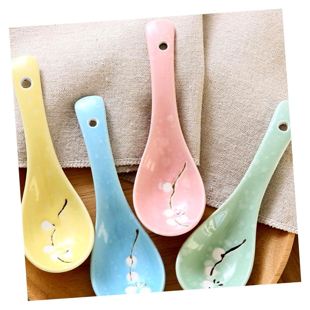 6-teiliges Set Japanische Keramik Suppenlöffel im Zarten Schneeflocken Design Hochwertige Küchenutensilien aus Langlebiger Keramik für Reis, Por...