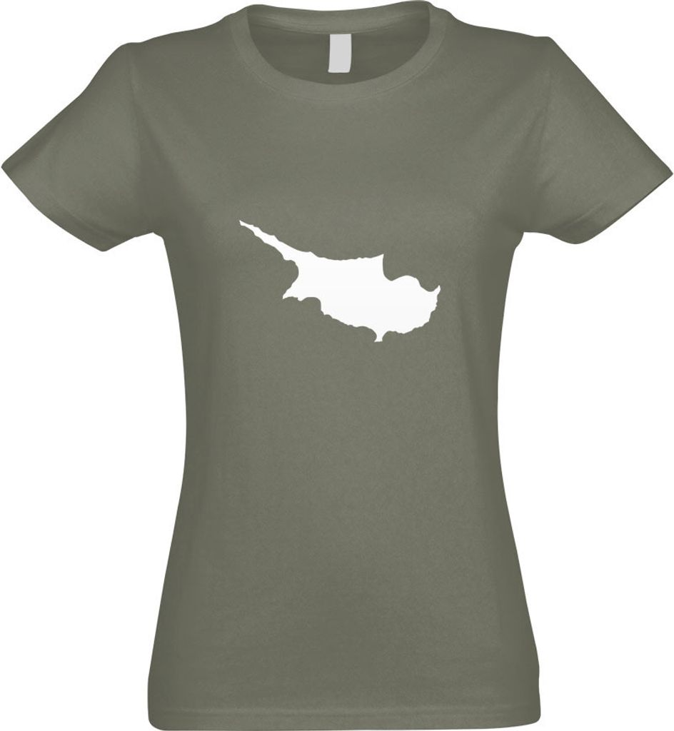 Kiwistar - T-Shirt tailliert - Damen - Olive - Zypern Umriss Kontur - mit Motiv Bedruckt - Funshirt Design - Sport - Freizeit - Damen - S