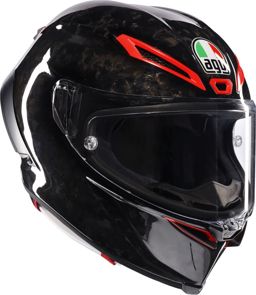 A black AGV Pista GP RR Integralhelm Italia Carbonio Forgiato helmet with red accents and the AGV logo.