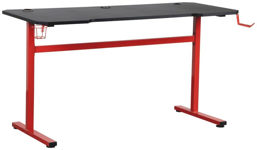Gaming Tisch PLAYER mit USB-Ladefunktion, Carbon-Optik, Anthrazit/Rot, 140x75x60 cm