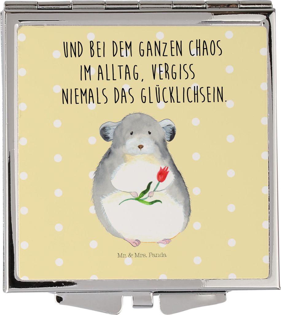 Mr. & Mrs. Panda Frauen Spiegel Chinchilla Blume - Gelb Pastell - Geschenk, Lustige Sprüche, Glücklichsein, Büro, Schminkspiegel, Taschenspiegel...