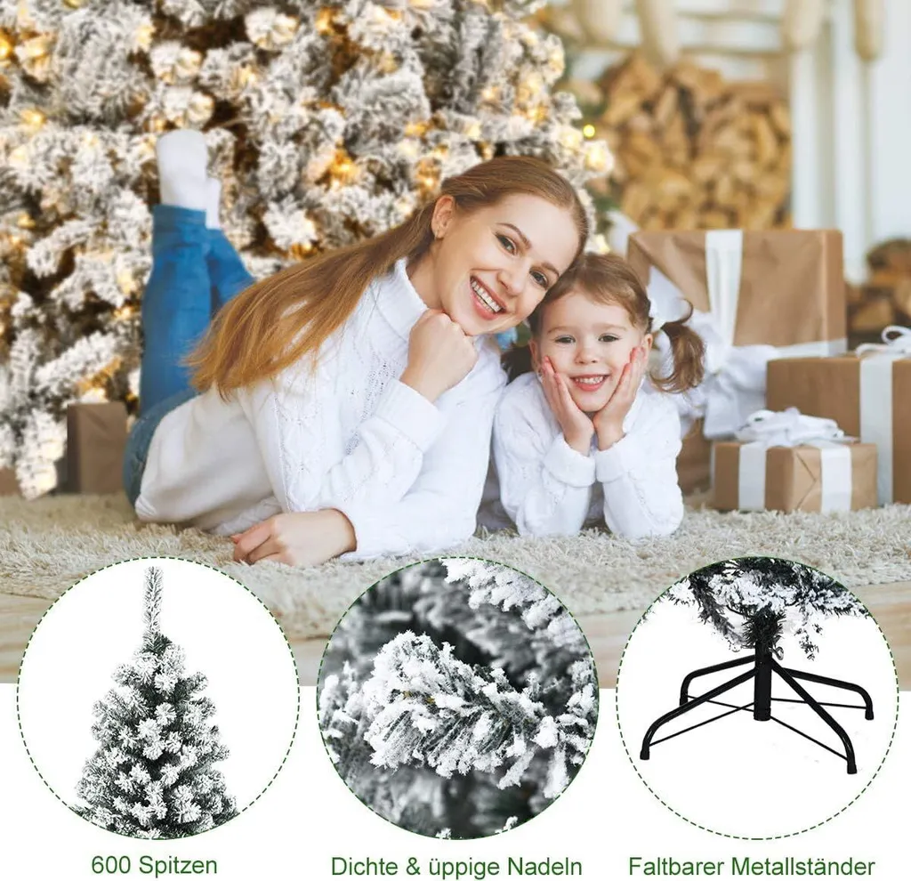 Sapin de Noël 180cm Enneigé 600 Branches PVC et LED Intégrées