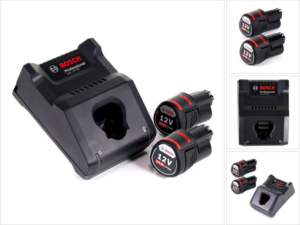 Bosch GAL 12V-40 Professional Schnell Ladegerät für 12V Akkus ( 1600A019R3 ) + 2x 3,0 Ah Akku ( 1600A00X79 )