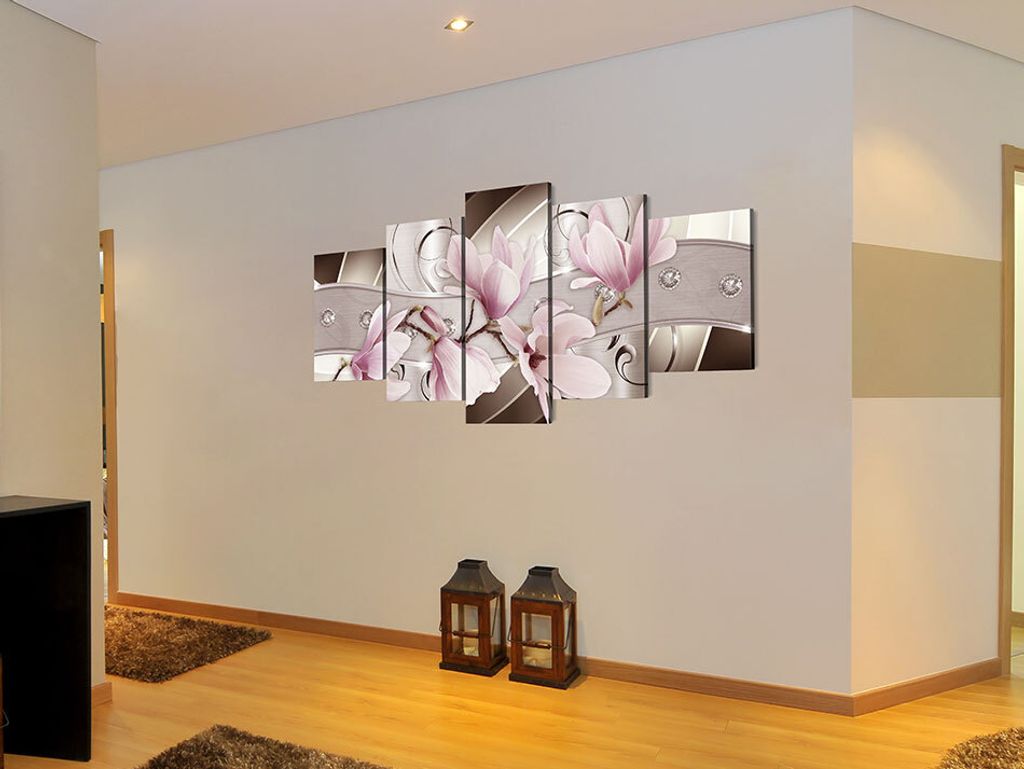 Akustikbild Abstrakt Magnolien 200x100 cm Bilder Akustikschaum Hochleistungsschallabsorber Schallschutz Leinwand 5 tlg Wandbild Raumakustik Schalld...