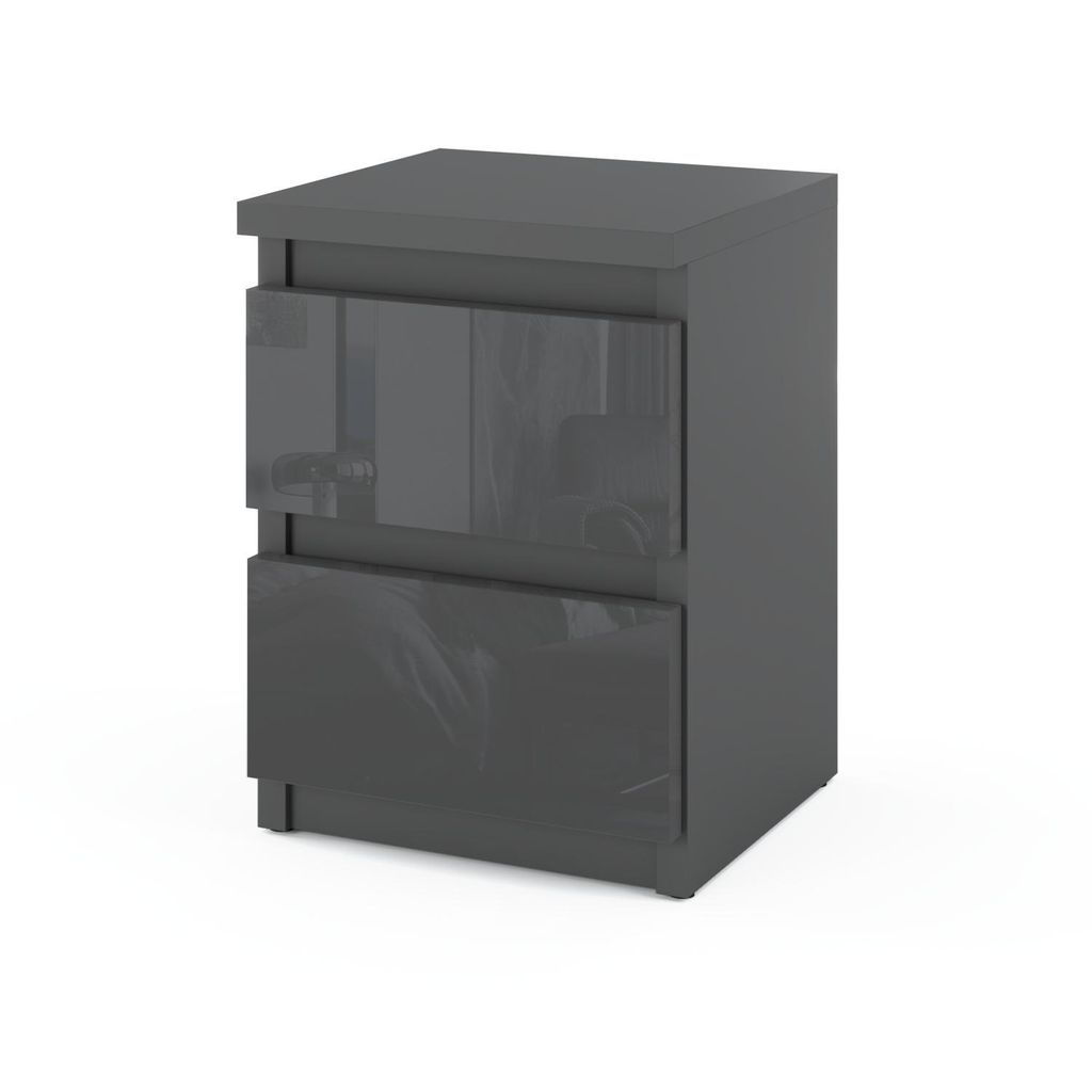 STIV Möbel | Nachttisch Grau Matt/Grau Hochglanz 30x30x40 cm | 2 Schubladen | Moderner Nachtschrank | Grauton mit Glanzakzenten