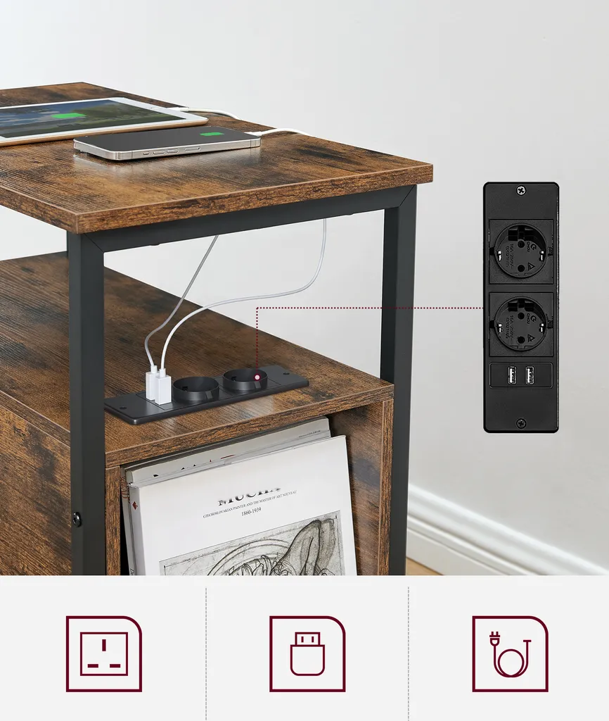 Petite Table d'Appoint avec Prises USB et 2 Tiroirs de Rangement Fermés - 2