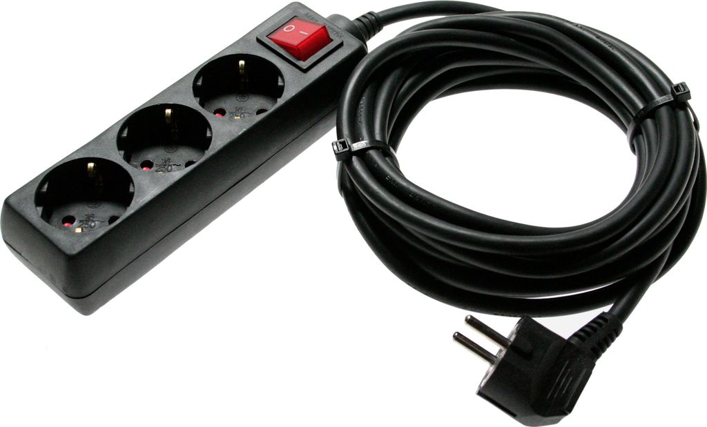 as-Schwabe 3-fach Steckdosenleiste Schalter 230V 16A 5m Mehrfachsteckdose IP20