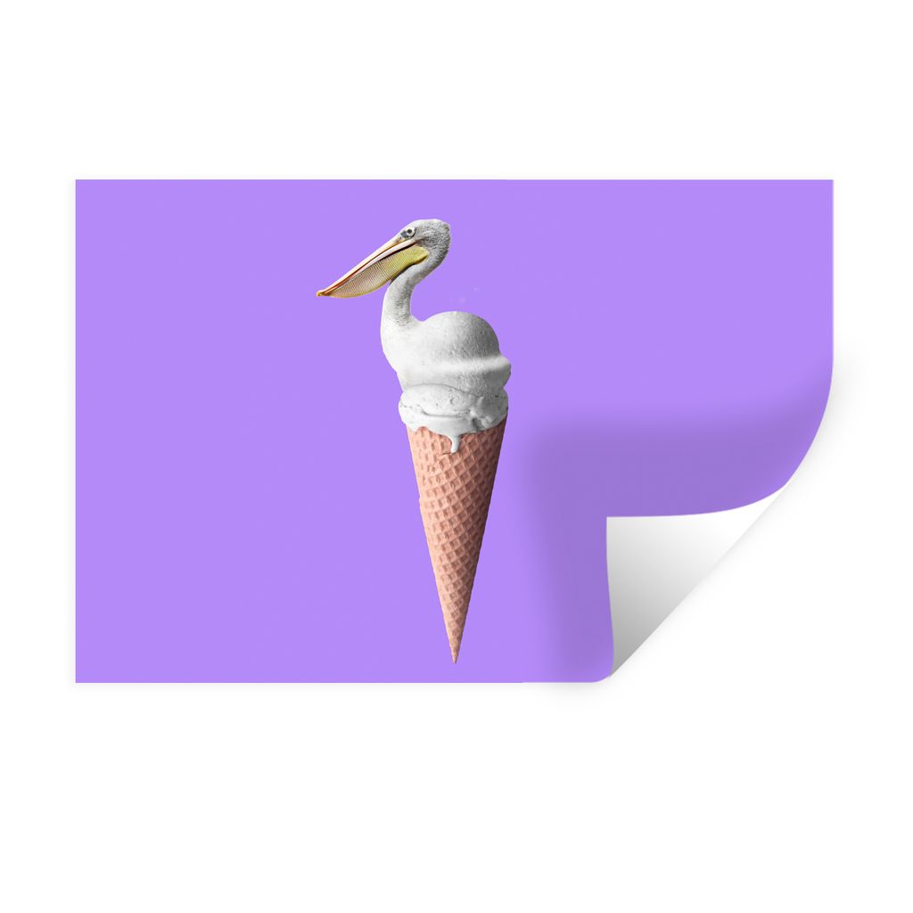 MuchoWow Wandtattoo Wandsticker Wandaufkleber Eis - Vogel - Pelikan - Weiß - Eiswaffel 120x80 cm Selbstklebend und Repositionierbar - Selbstkleb...