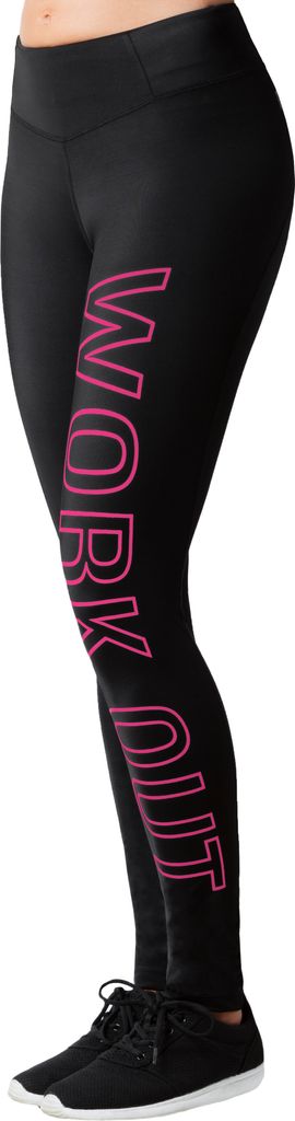 BRUBAKER Damen Fitness Gym Sport Leggings Schwarz Work Out Print Pink - S
