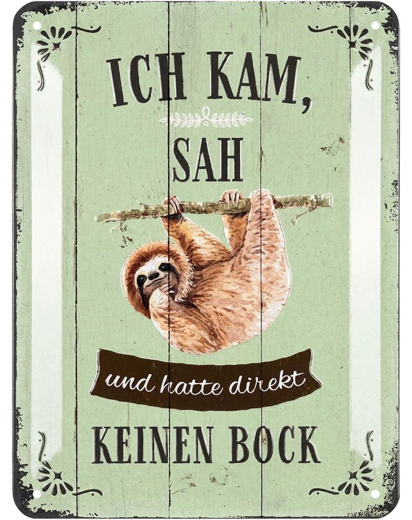 LANOLU Retro Blechschild Faultier, lustige Sprüche Schild Produktbild 