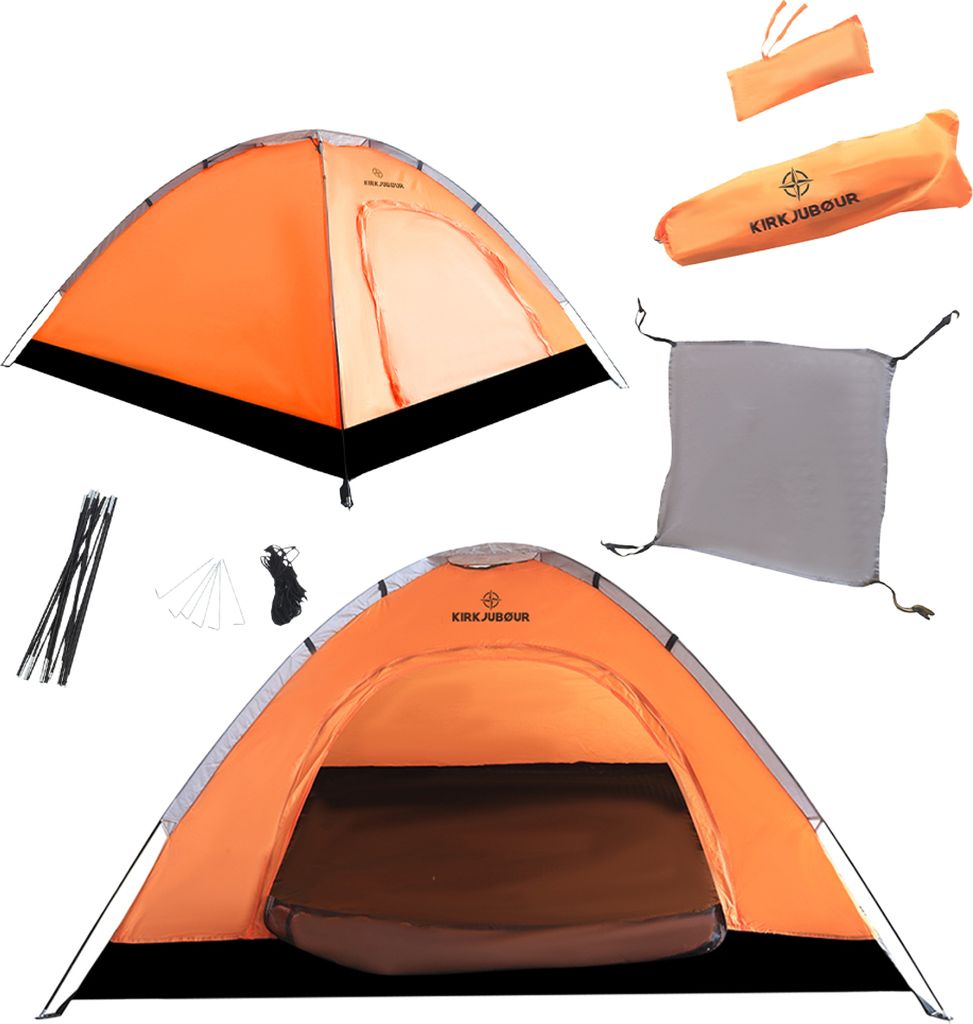 KIRKJUBØUR "Vindr" 2 Personen-Camping-Zelt, wasserdicht, UV-Schutz 50+, leicht & stabil, inkl. Zubehör & Tragetasche, schnell aufbaubar orange|...
