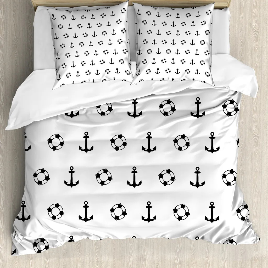 Set Copripiumino Bianco e Nero Nautico 155x220: Design e Benessere - 1