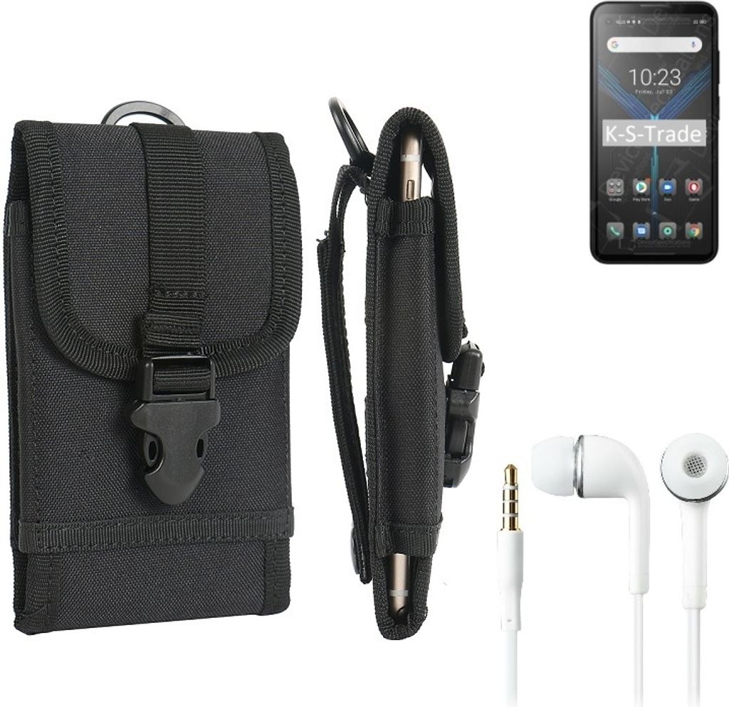 K-S-Trade Holster Schutz Hülle kompatibel mit Blackview BL5000 Gürteltasche Handy Hülle Tasche outdoor Seitentasche schwarz 1x + Kopfhörer