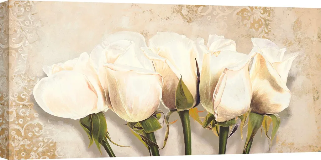 Tableau fleurs pour salon romantique Shabby Chic grande toile 120x60