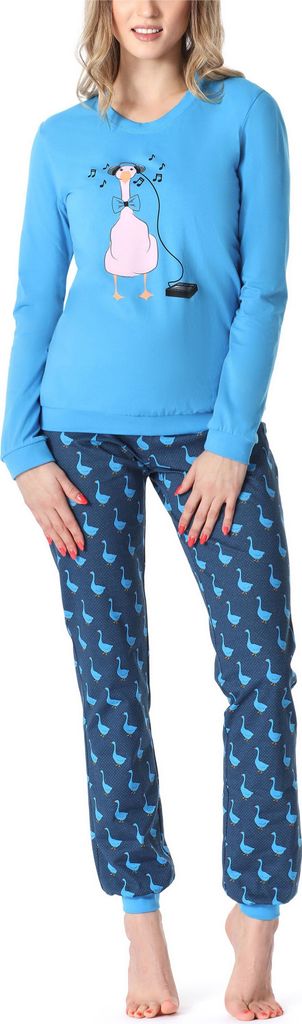 Merry Style Damen Schlafanzug Damen Schlafanzug Zweiteiler lang Pyjama Langarm Lange Hose mit Muster MS10-167 (Blau Gans, XXL)