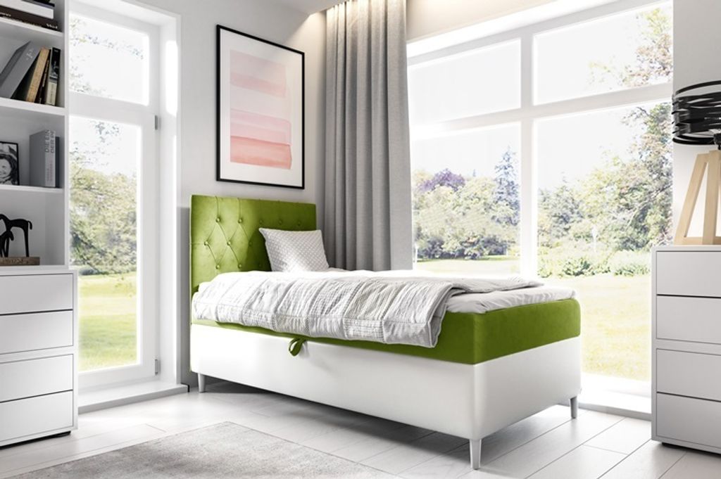 Boxspringbett FIFI 1 90x200 cm Bett mit Stauraum Kinderbett Bonell H3 - LINKE ÖFFNUNGSSEITE (Fresh 12 + Soft 17)