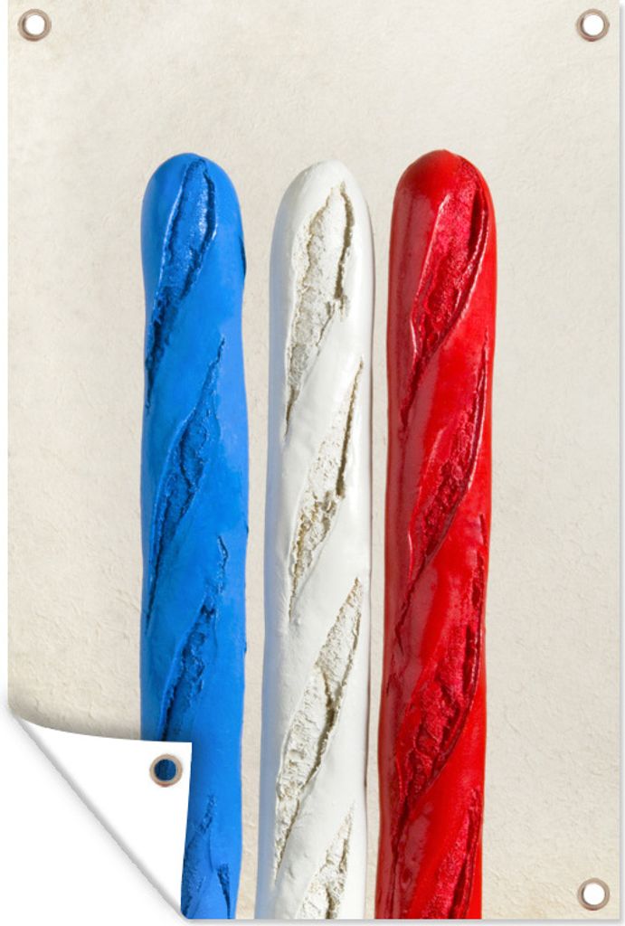 MuchoWow 60x90 cm Outdoor-Poster Gartendeko Sichtschutz Garten Poster für den Garten Französisches Baguette in Form der französischen Flagge