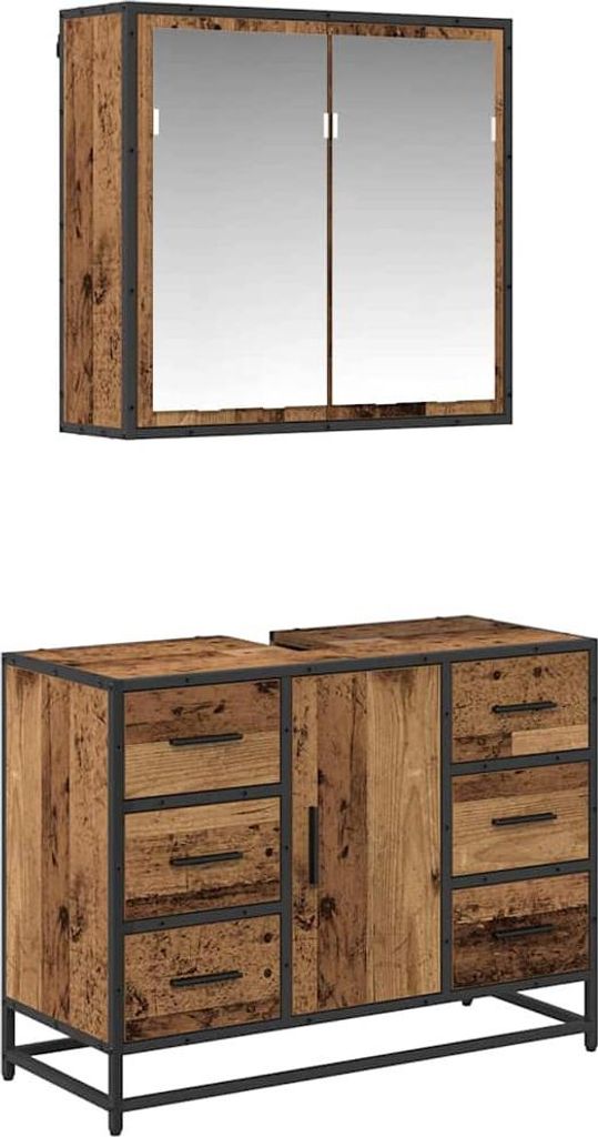 vidaXL Badezimmermöbel-Set mit Schubladen 2 pcs Altholz Holzwerkstoff