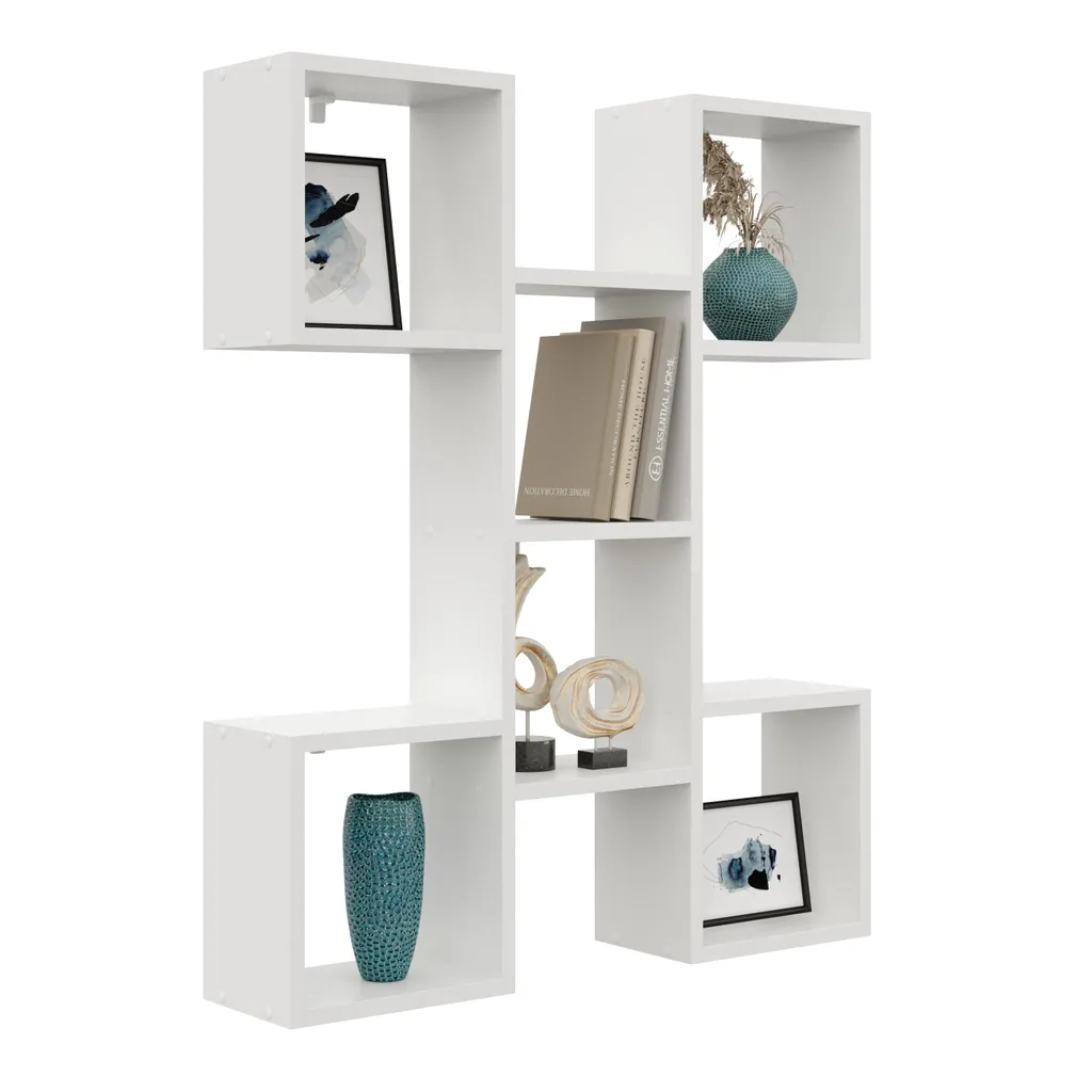 Étagère murale moderne géométrique Katia blanche 100cm multi-rangements