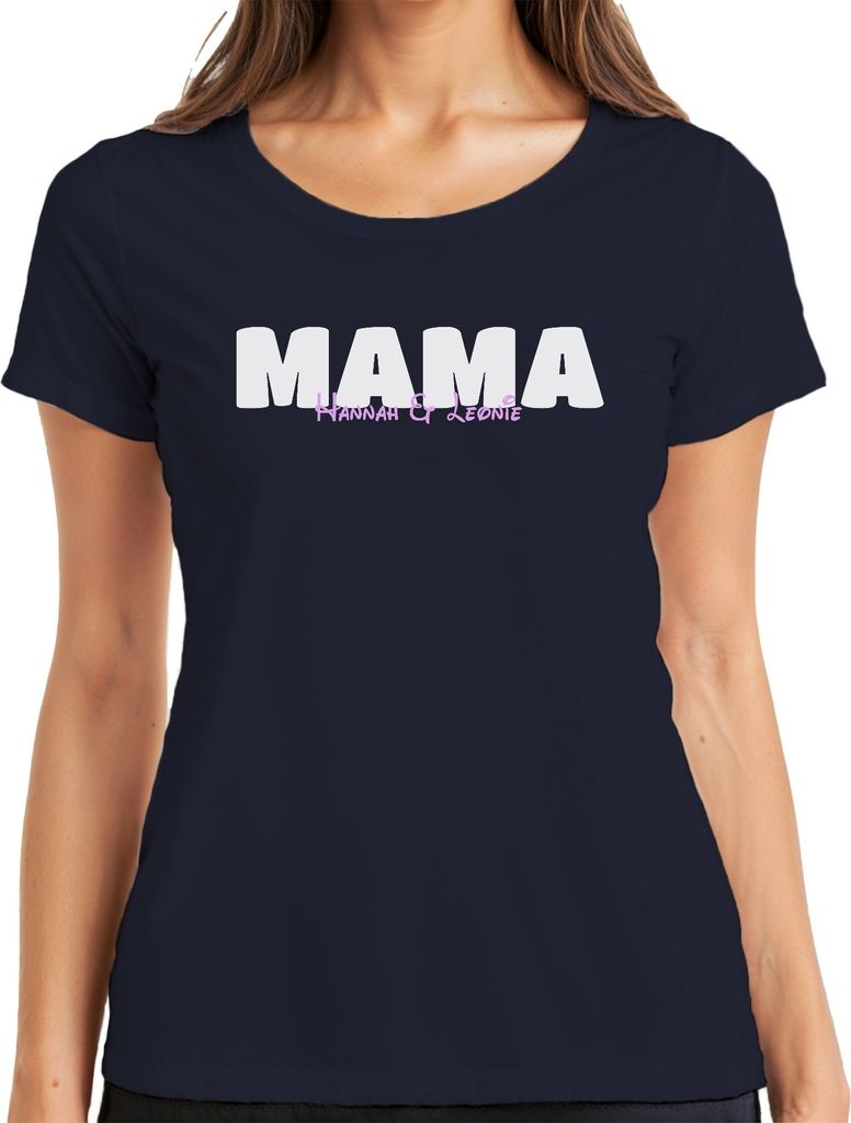 Mama Personalisiert mit Namen der Kinder Geschenkidee für 1. Muttertagsgeschenk für Väter Damen T-Shirt, Navy, 3XL