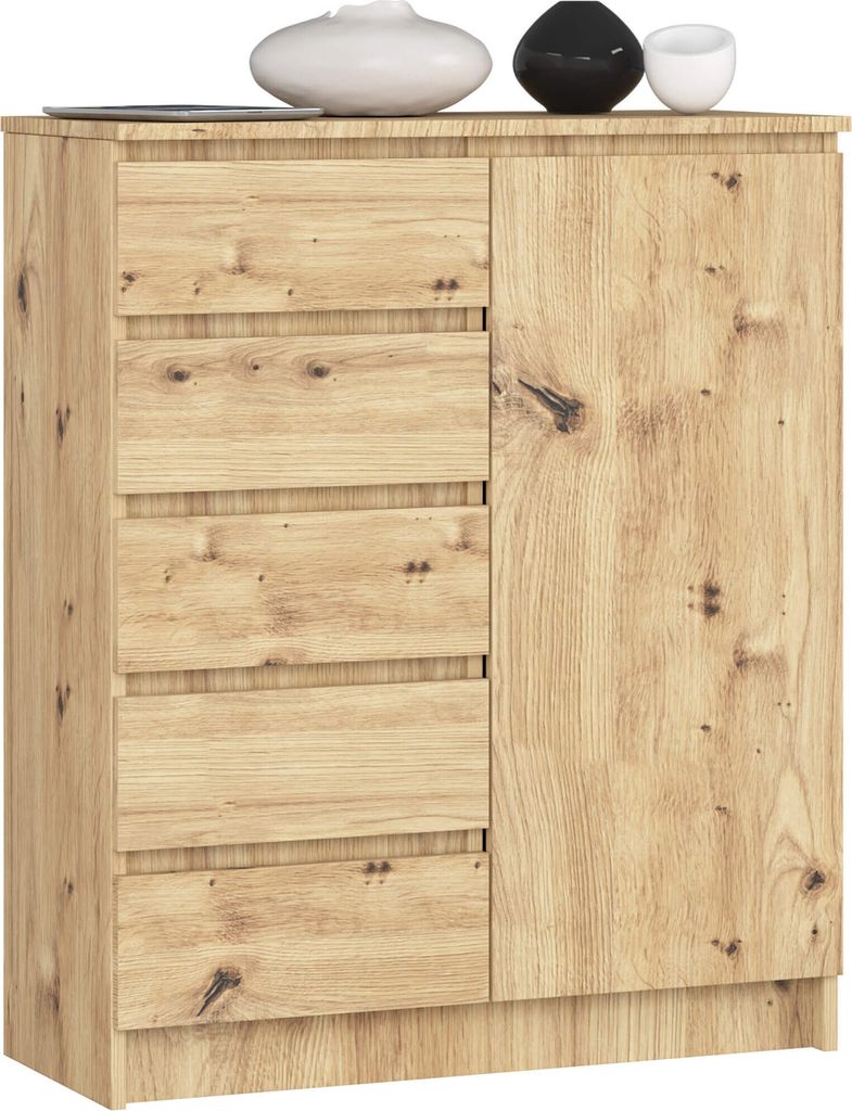 Kommode K80 Artisan Eiche 80 cm 1 Tür 5 Schubladen 3 Produktbild 