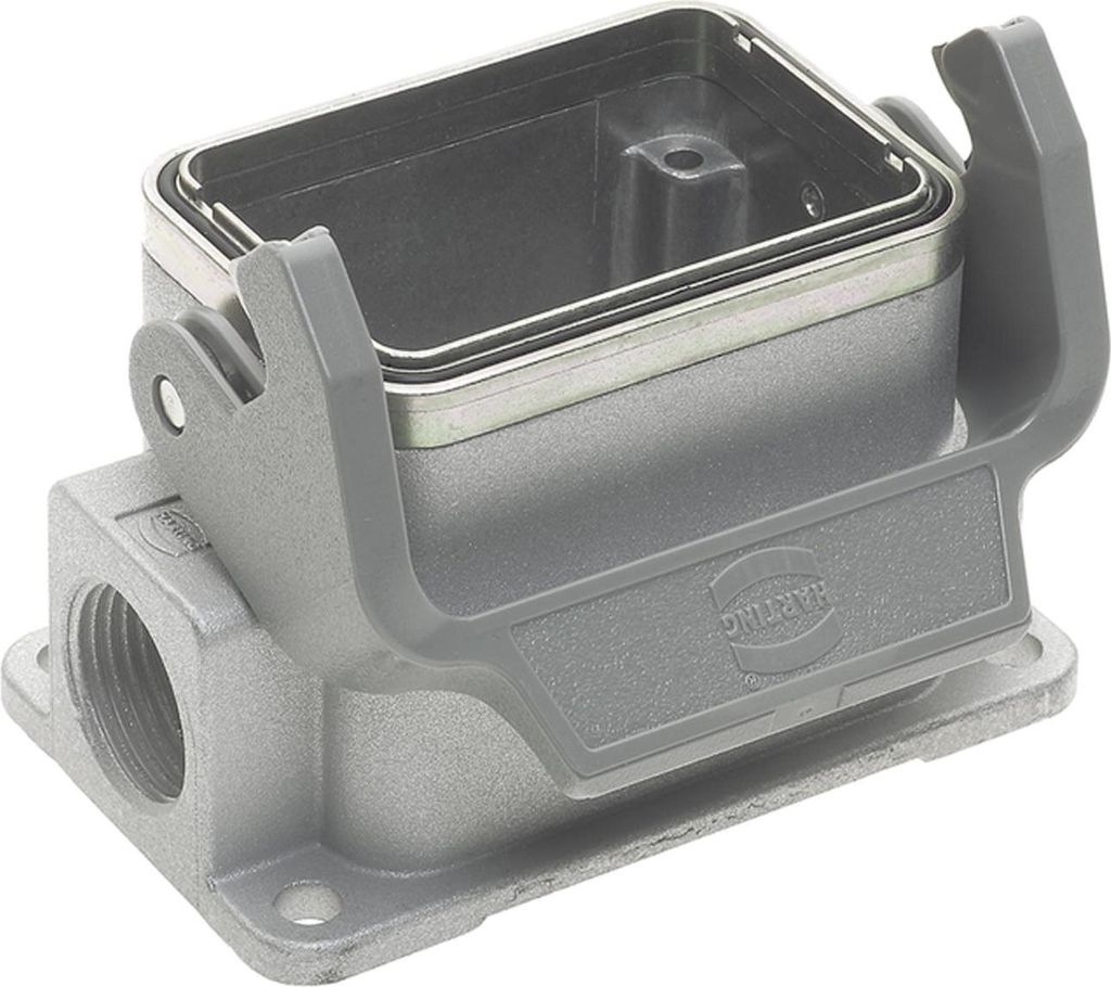 HARTING Han 6B EMV Sockelgehäuse niedrig, 2xM20 seitlicher Kabelabgang, mit 1 Längsbügel EMV-Verschraubung M20