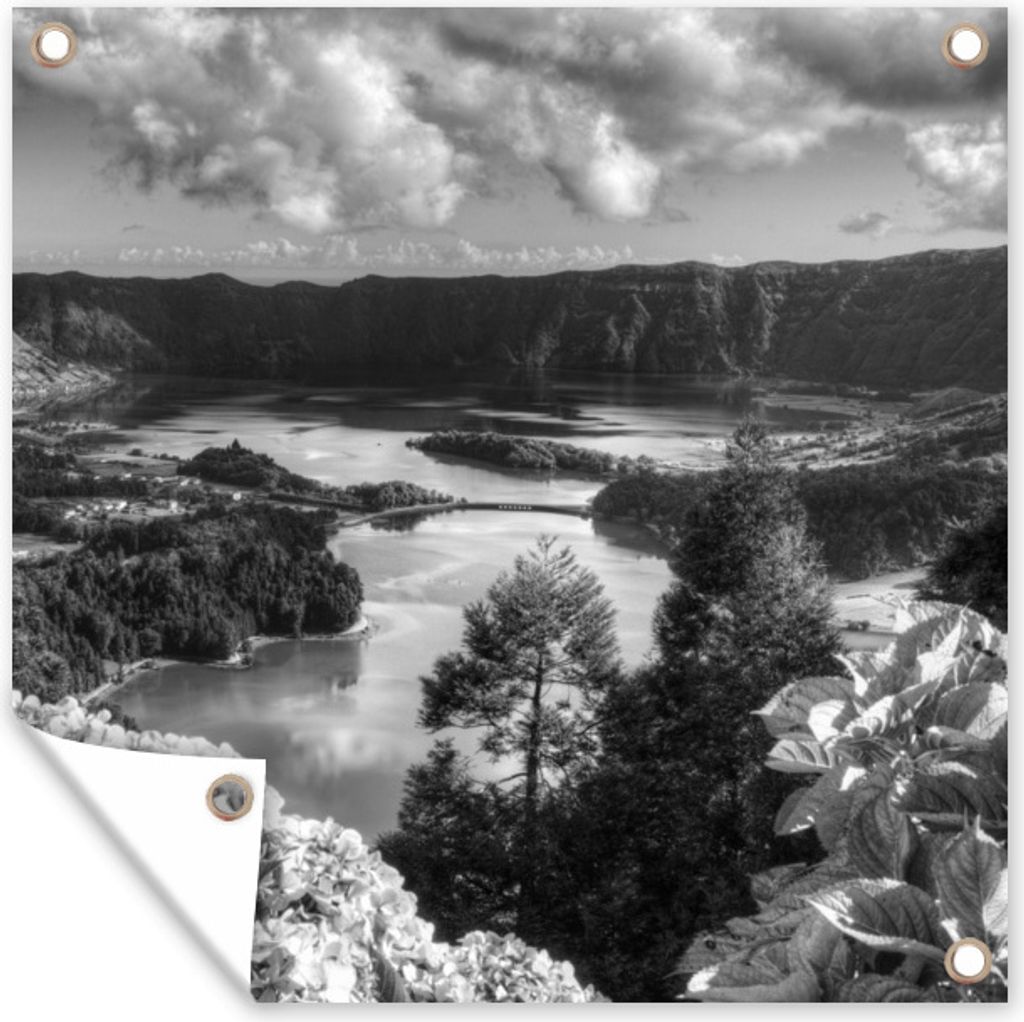 MuchoWow 50x50 cm Outdoor-Poster Gartendeko Sichtschutz Garten Poster für den Garten Azoren - Natur - Wasser - Schwarz - Weiß
