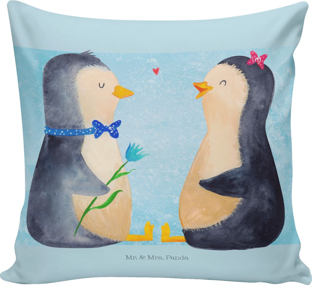 Mr. & Mrs. Panda kuschelkissen 40x40 Pinguin Pärchen - Eisblau - Geschenk, Dekokissen, kissen, Hochzeit, Kuschel, Verlobung, Polster, Verknallt, D...