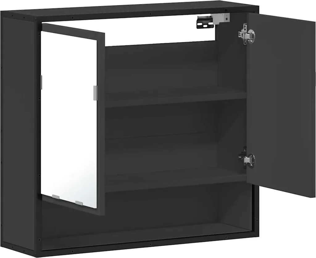 Armadio a specchio nero 65x20x60 cm in materiale ligneo - 8