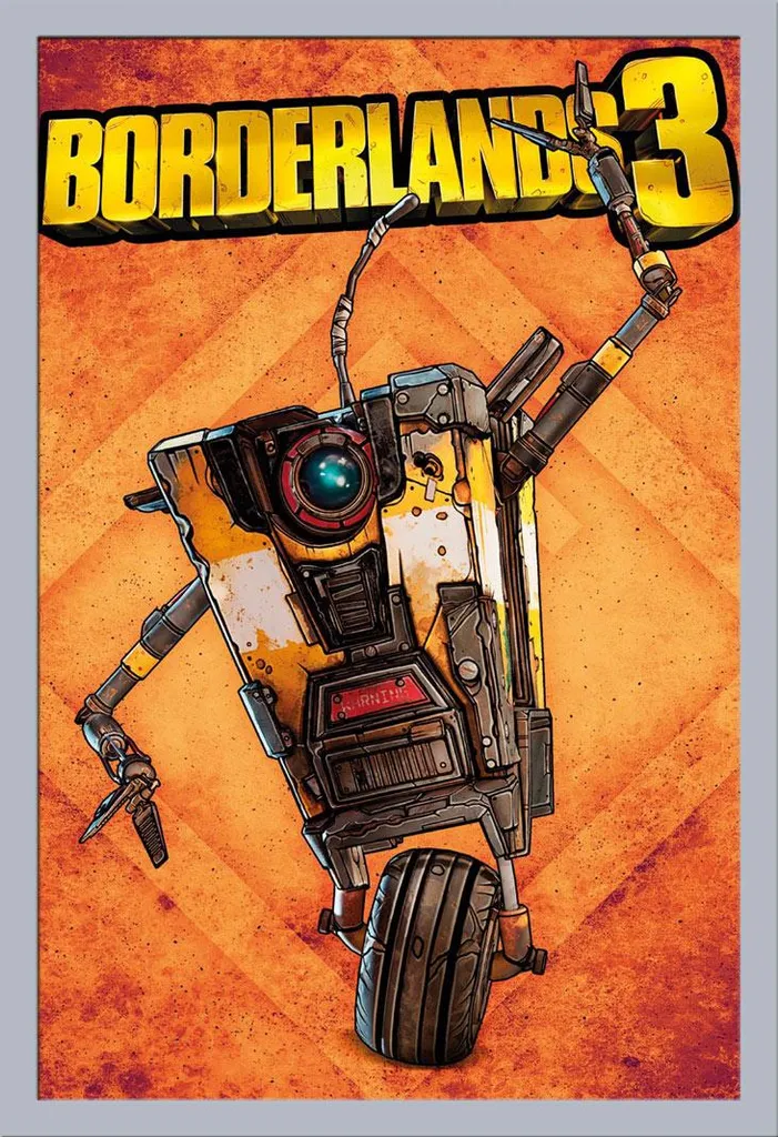 Poster Borderlands 3 Claptrap con Cornice Shinsuke Maxi MDF Argento
