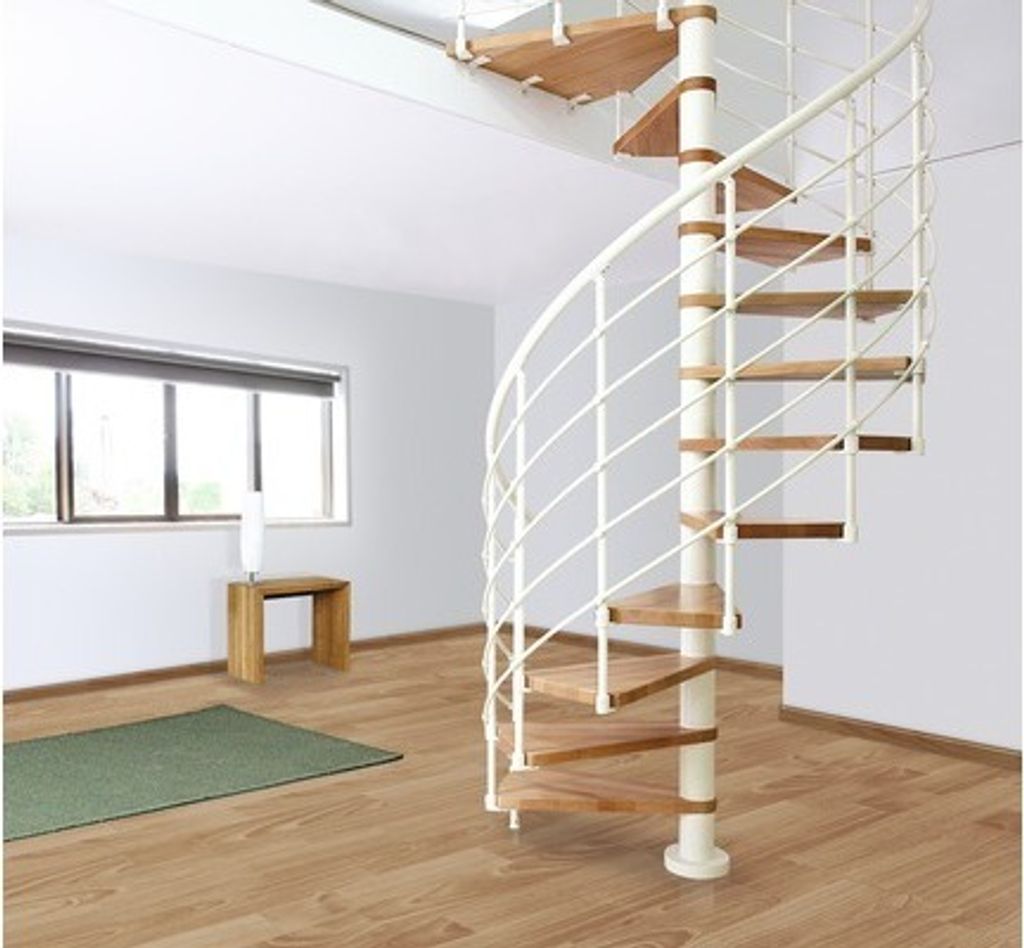 Pertura Spindeltreppe Koralia Buche Leimholz Ø 140 cm Weiß 13 Stufen 14 Steigungen