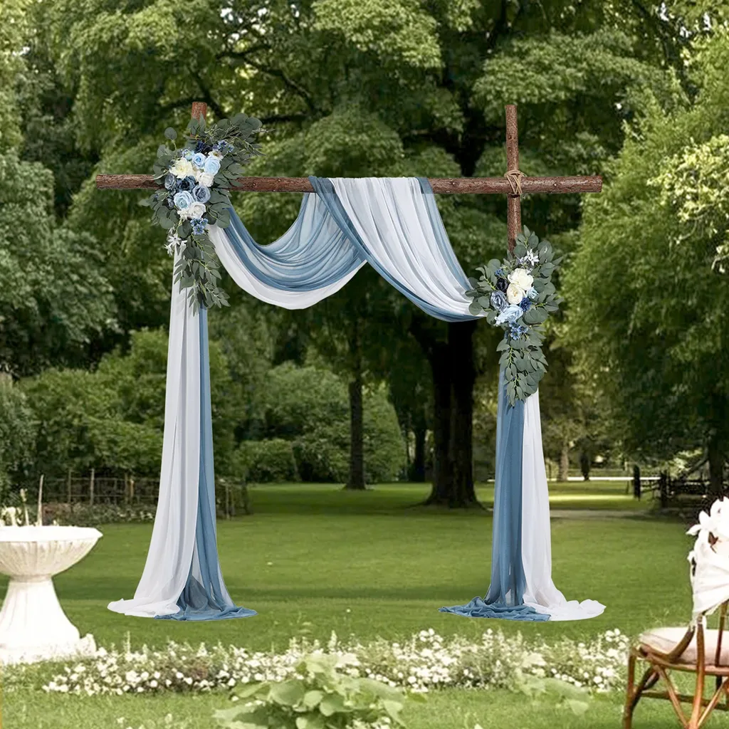 Set de 2 Fleurs Artificielles et 2 Rideaux Bleus pour Arche de Mariage - 8