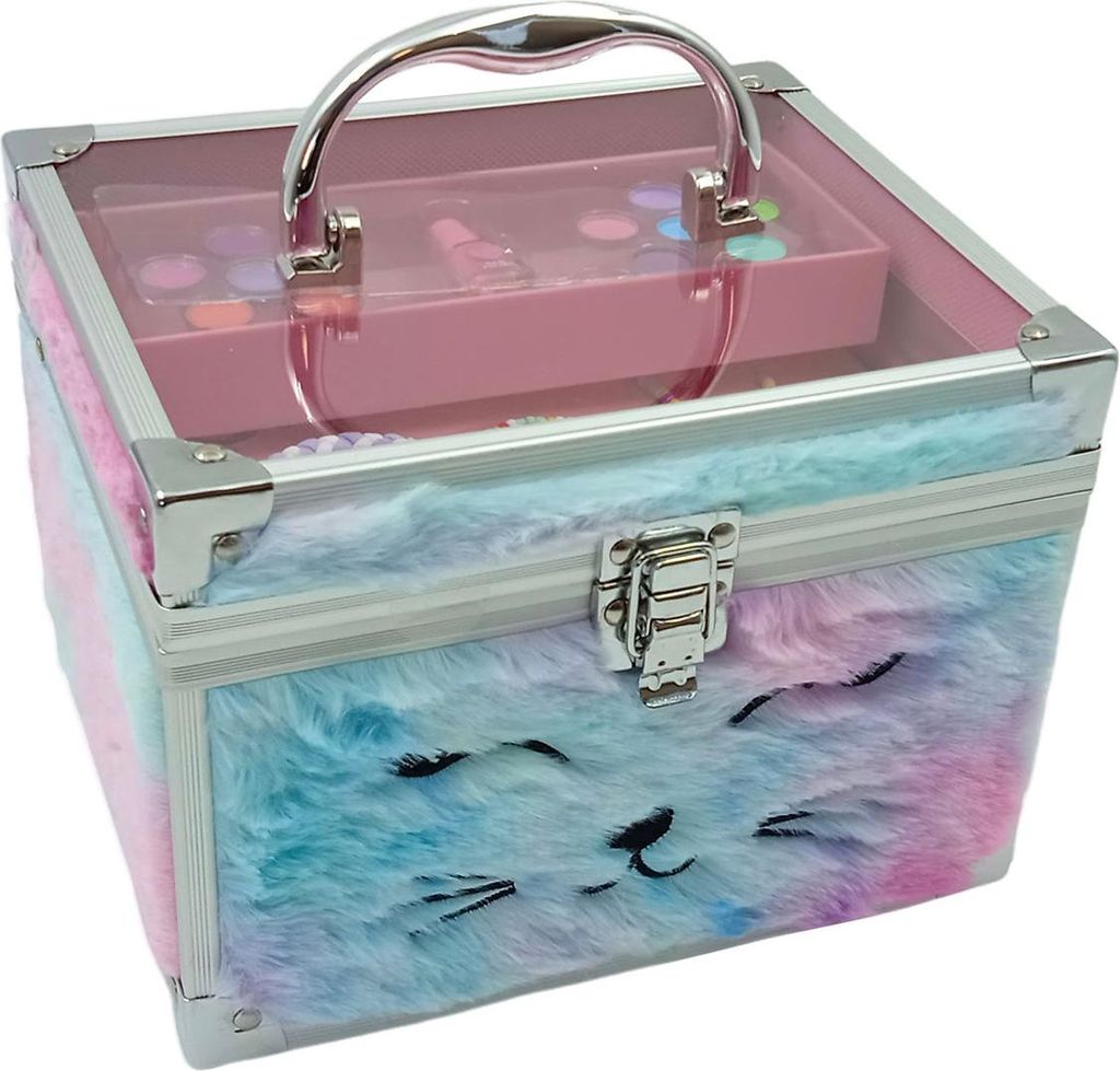 Plüsch-Kosmetikkoffer mit Make-up – Regenbogen-Schlafkatze Produktbild 