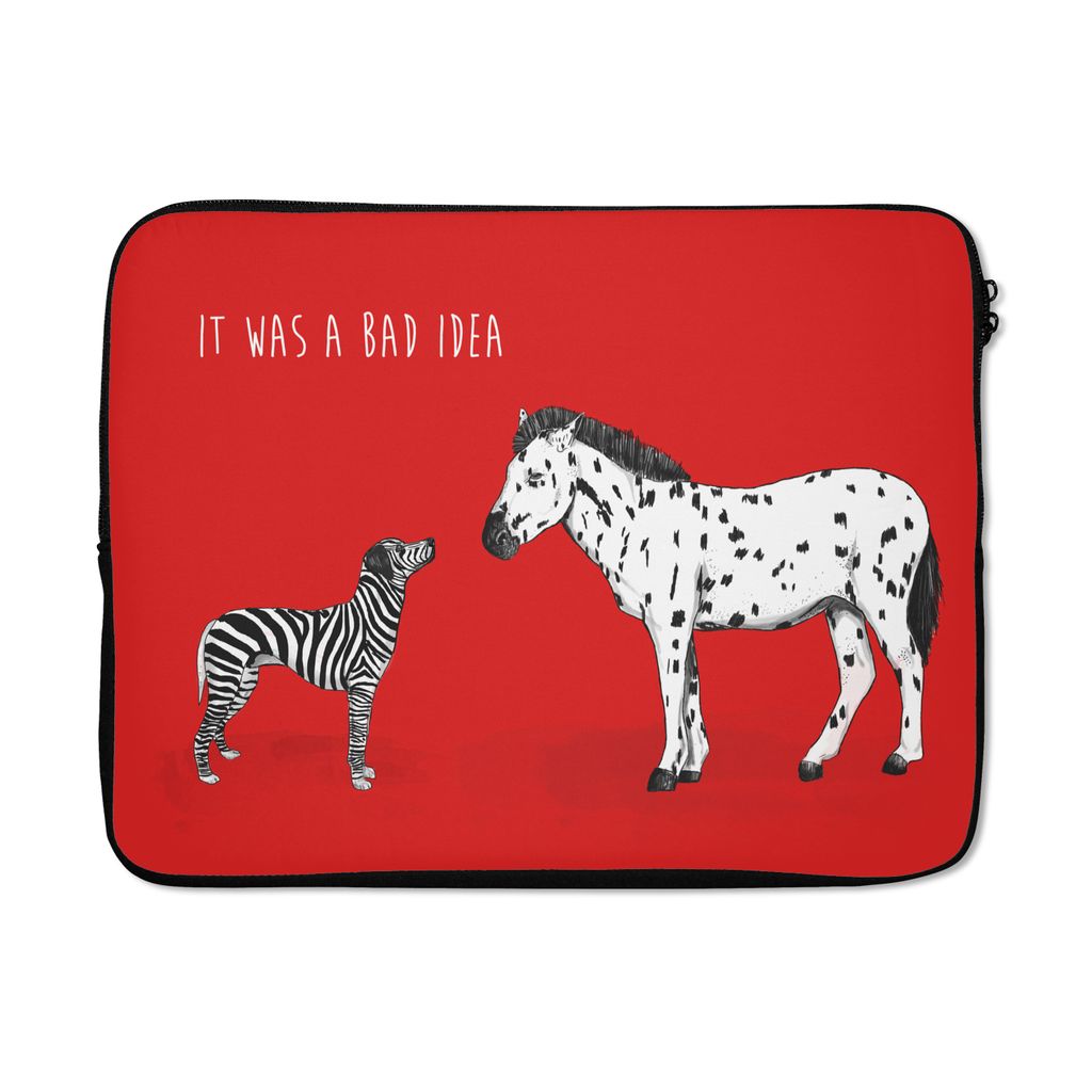 MuchoWow Laptop Hülle 17 Zoll Laptoptasche Es war eine schlechte Idee - Zitate - Hund - Zebra - Pferd - Zipper - Schutzabdeckung