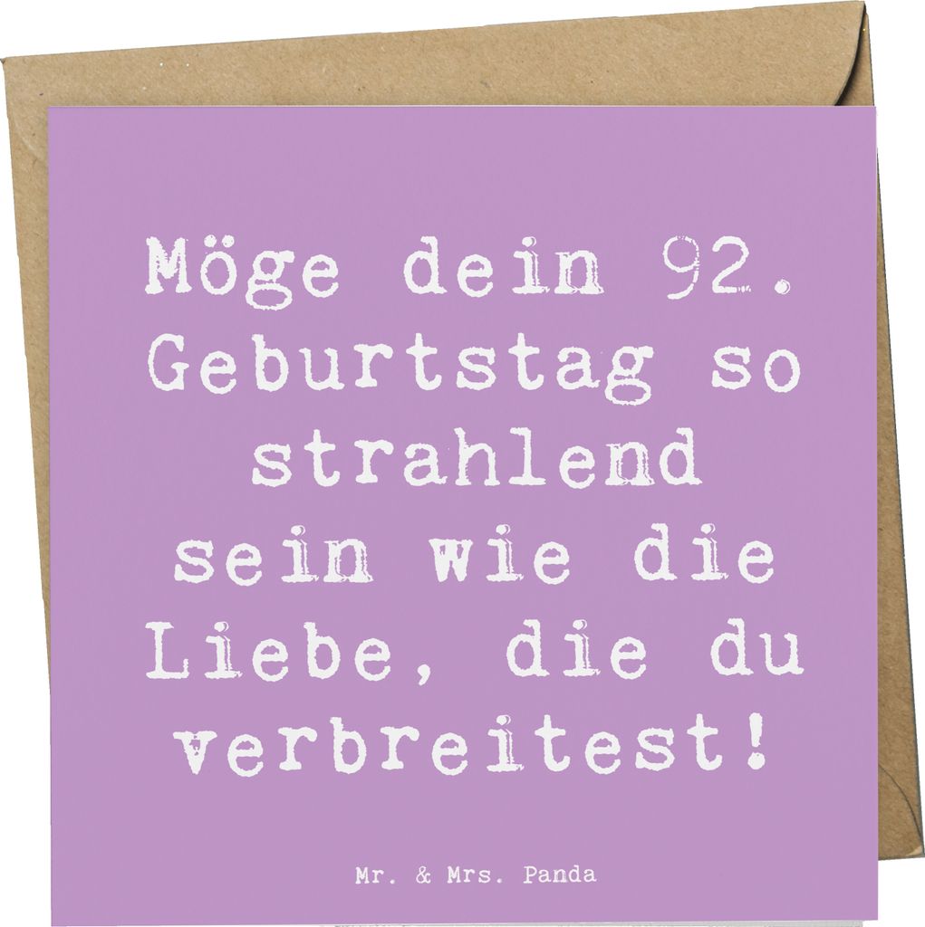 Mr. & Mrs. Panda Glückwunschkarte Spruch 92. Geburtstag Strahlen - Lavendeltraum - Geschenk, 92 Jahre, Klappkarte, besondere Anlässe, Herzen ber...