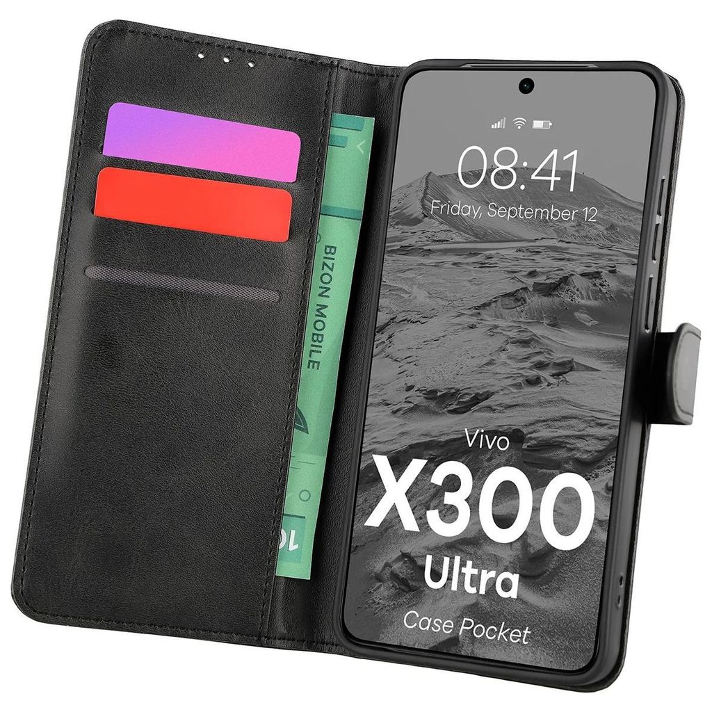 Handyhülle mit Klappe für Vivo X300 Ultra, Bizon Case Pocket, Schwarz
