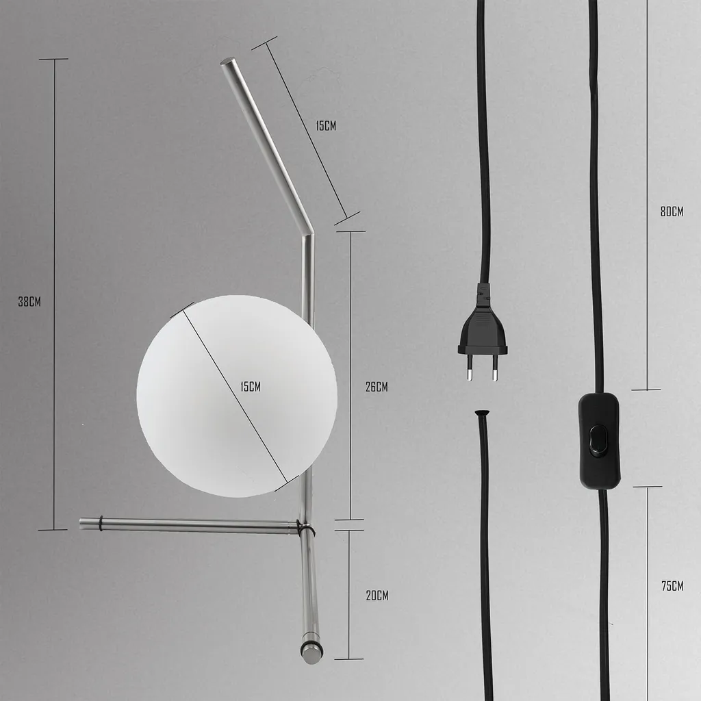 Lampada da Comodino Globo Vetro Bianco Ø15cm Base Cromo Moderna - 4